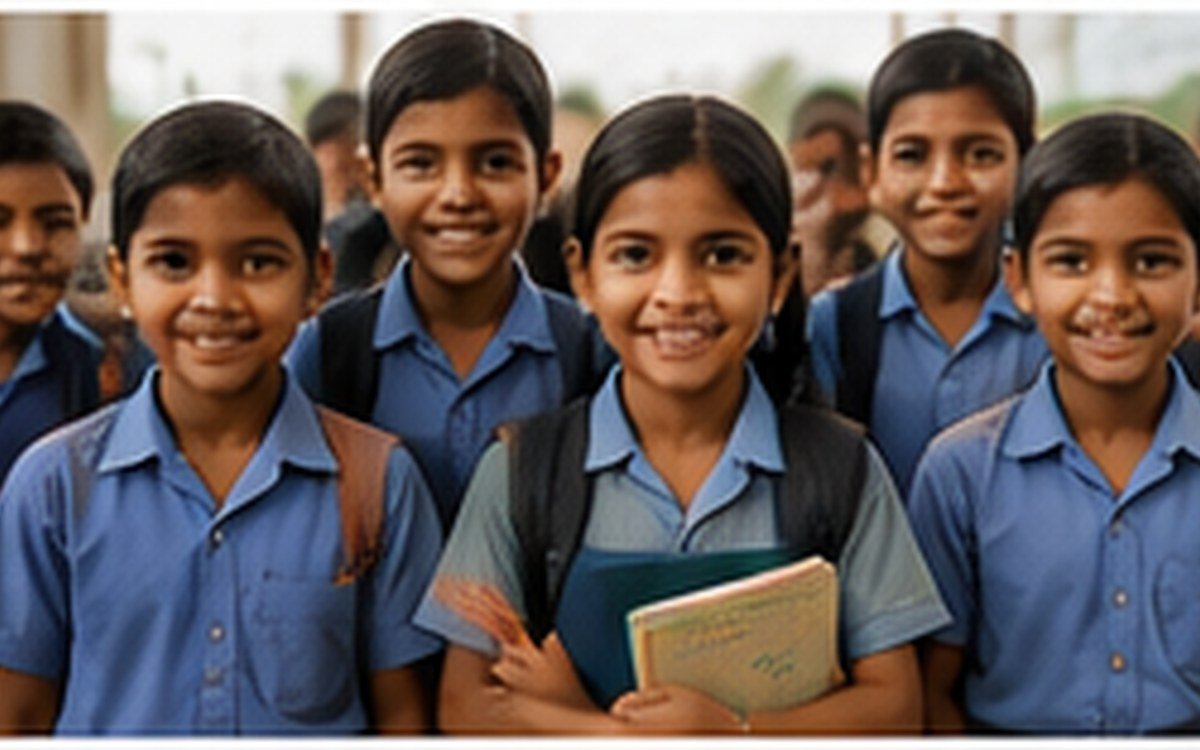 School children holding books and smiling