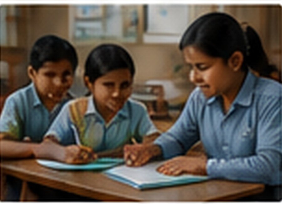 Teacher explaining a lesson to students