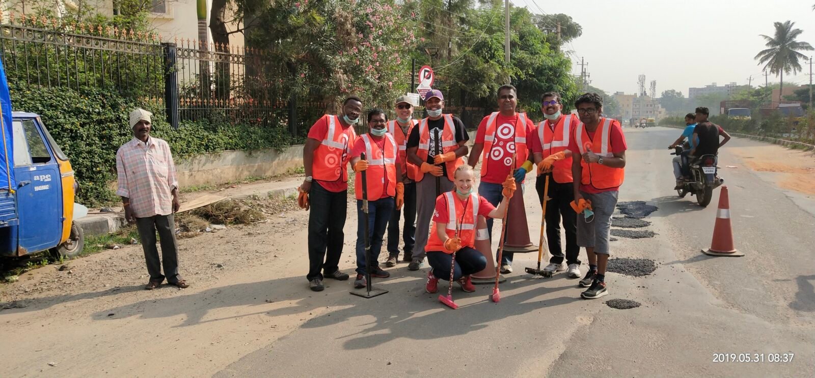 Indian volunteers taking part in a community service activity